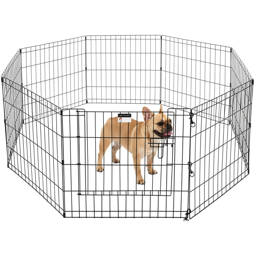 PETMAKER Puppy Playpen assembly shows eight panels forming a safe play area for small pets