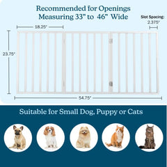 PETMAKER white freestanding gate at stairs for pet control and safety.