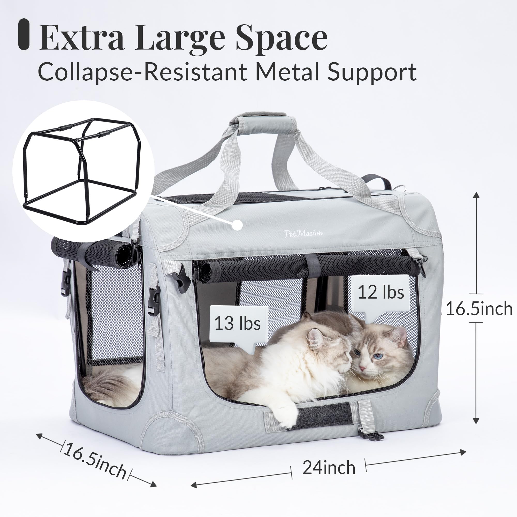 PetMasion XL soft-sided crate with a cat inside during travel
