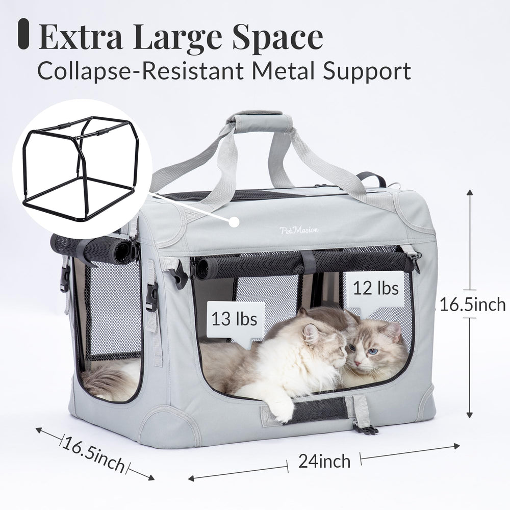 PetMasion XL soft-sided crate with a cat inside during travel