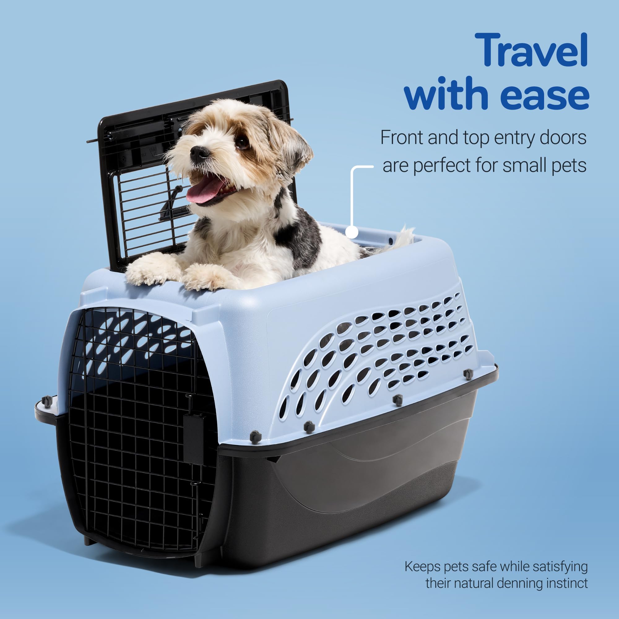 Petmate 24-inch plastic kennel dimensions ensuring pets can stand and turn comfortably for small dogs and cats.