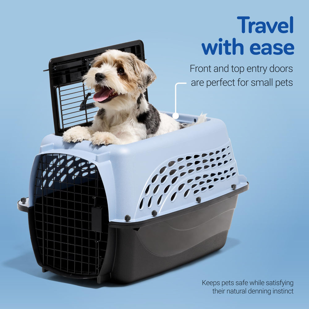 Petmate 24-inch plastic kennel dimensions ensuring pets can stand and turn comfortably for small dogs and cats.