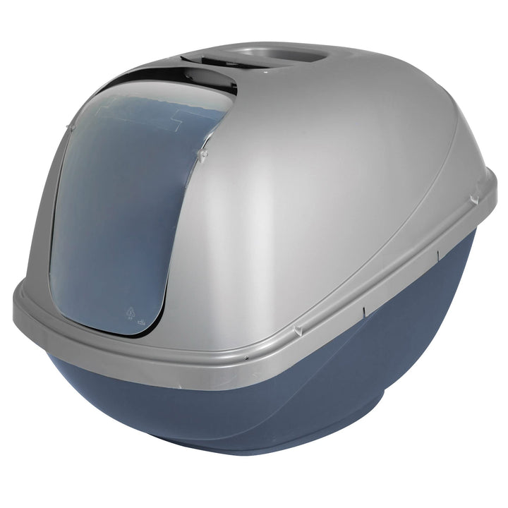 Petmate Basic Hooded Cat Litter Pan front view showing the hood and durable structure for odor containment