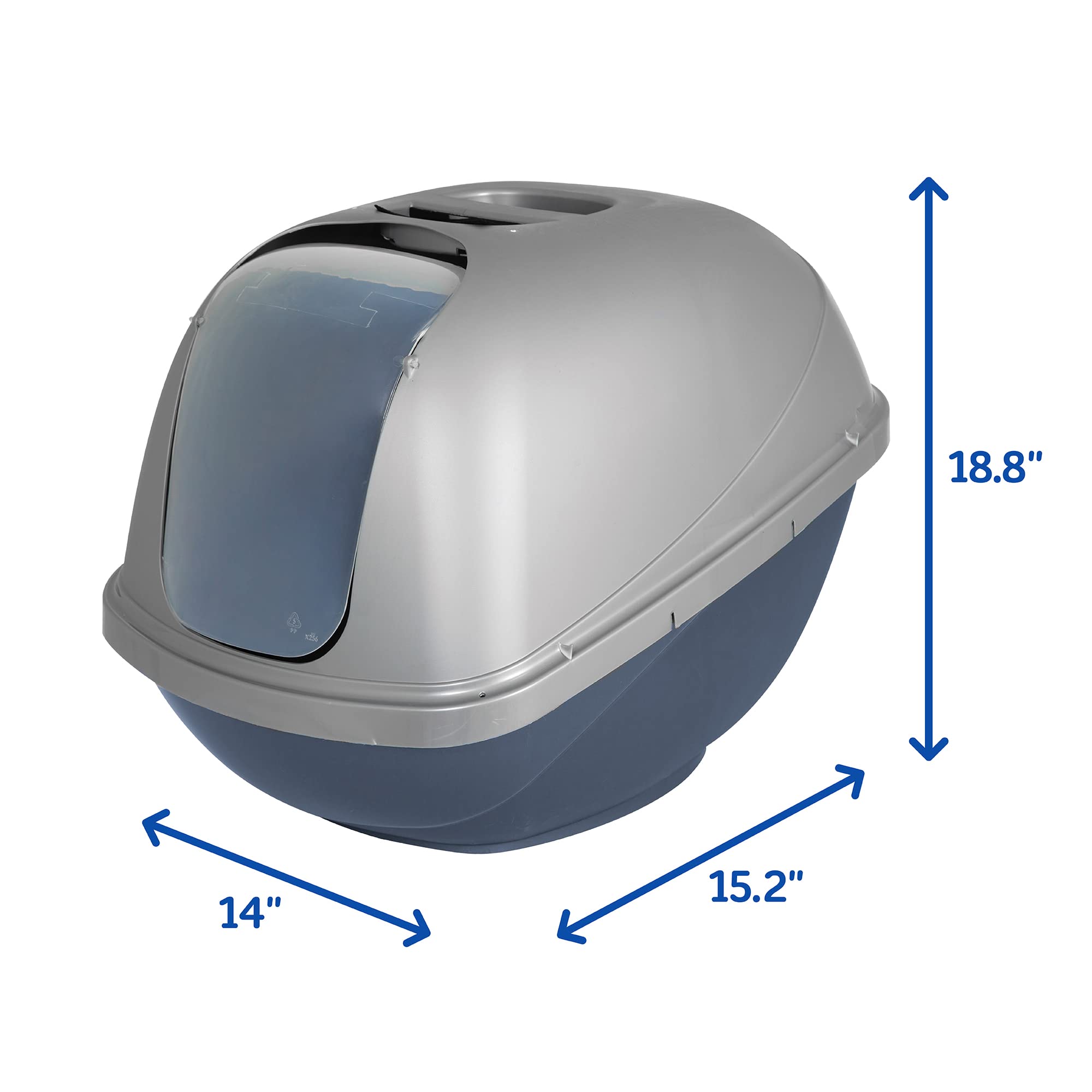 Petmate Basic Hooded Cat Litter Pan interior view highlighting spacious cabin and privacy door