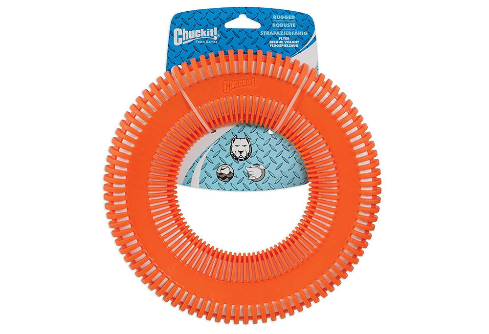 Petmate Chuckit Rugged Flyer Large, in-flight, designed for strong throws and grip.