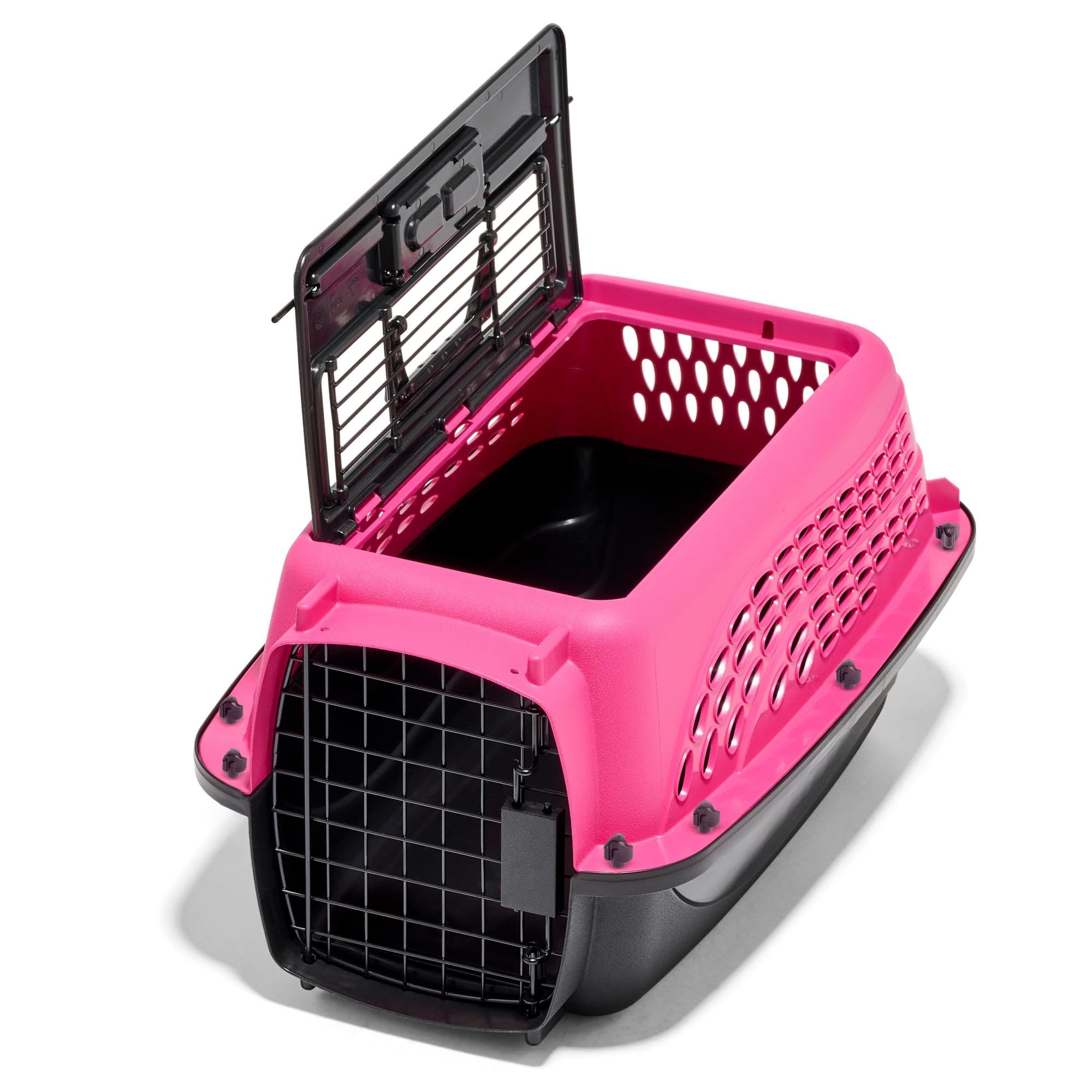 Petmate foldable handle and durable latches for easy transport.