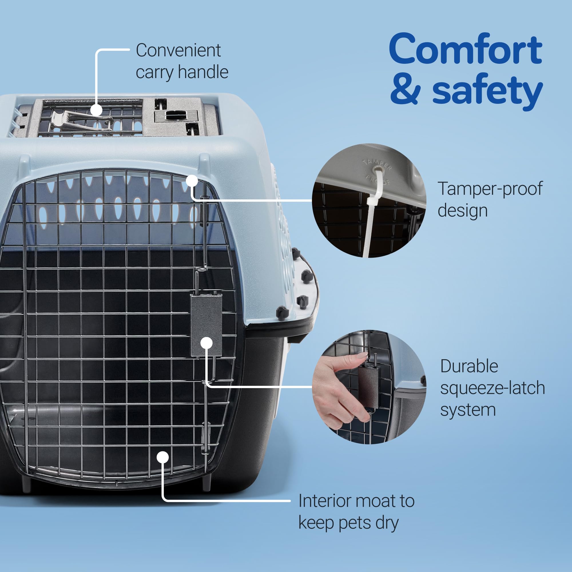 Petmate foldable handle enables easy transport for families during road trips and vet appointments.