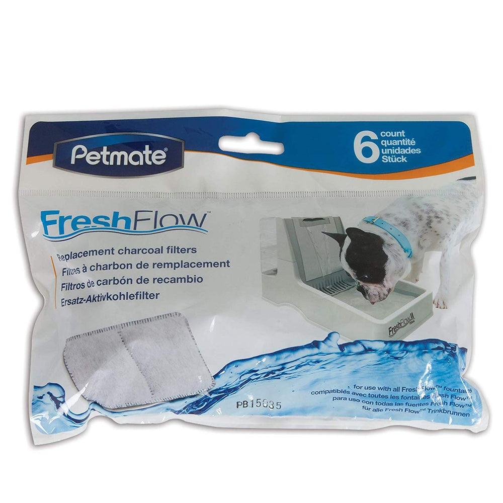 Petmate Fresh Flow replacement filter 6-pack close-up for clean tasting water.