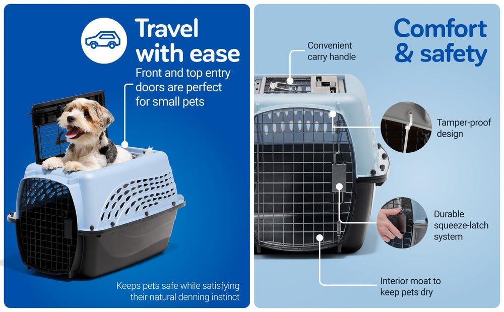 Petmate sturdy latches and dual doors enhance secure, calm travel.
