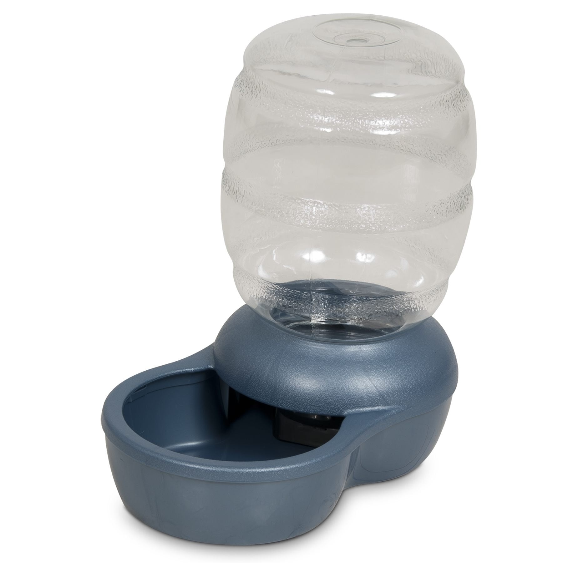 Petmate Replendish waterer bottle-assembly demonstrates gravity-fed filtration for fresh water.