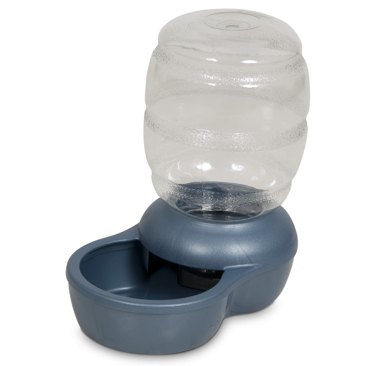 Petmate Replendish waterer bottle-assembly demonstrates gravity-fed filtration for fresh water.