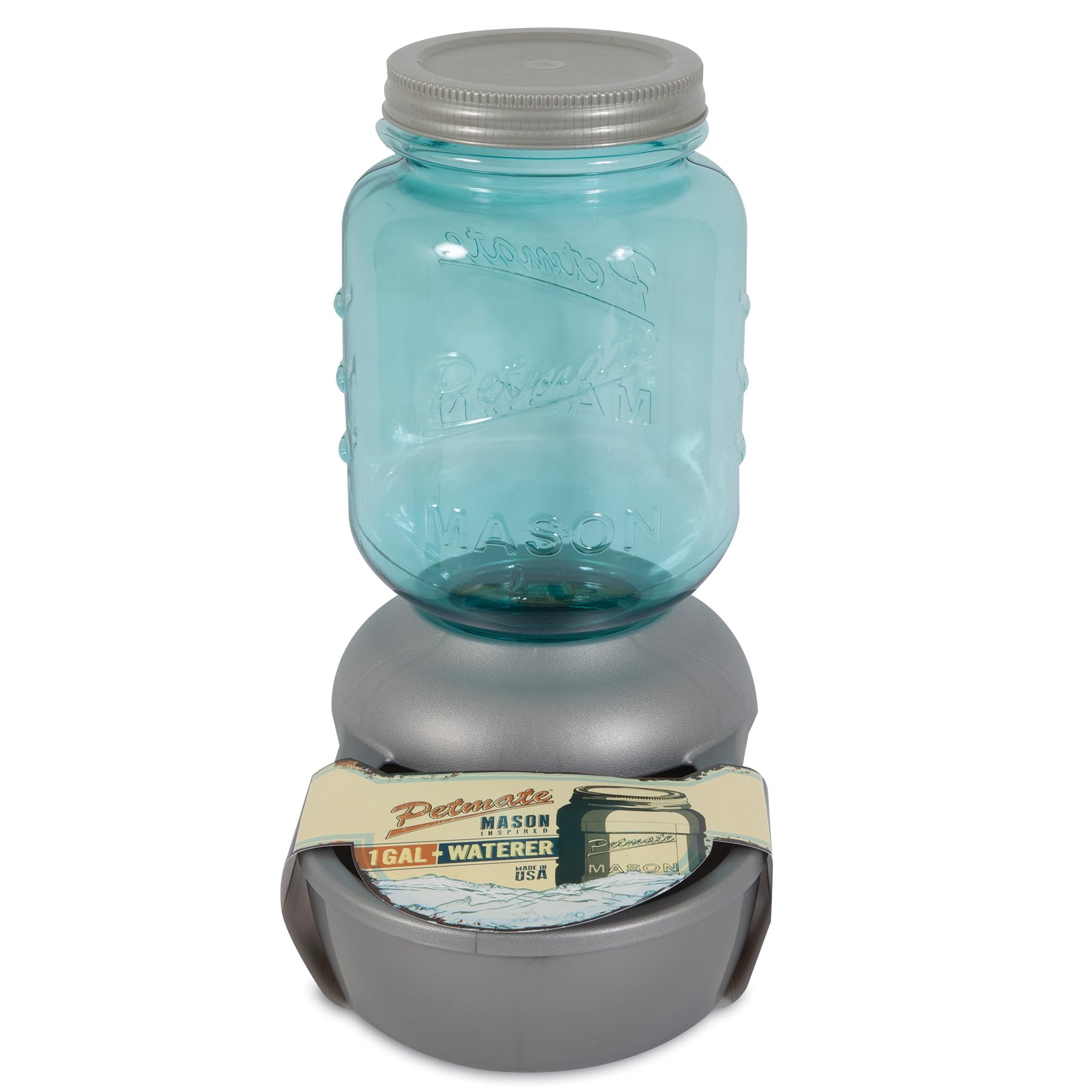 Petmate Replendish gravity waterer shown with bottle brush for easy cleaning.