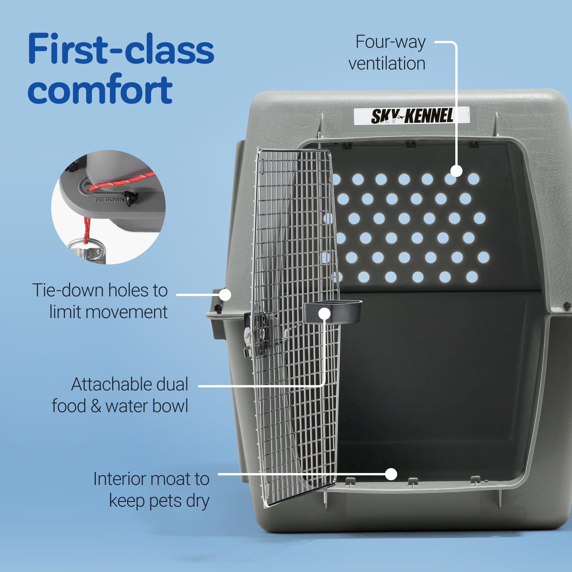 Petmate Sky Kennel 360-degree ventilation: ample airflow for comfort.
