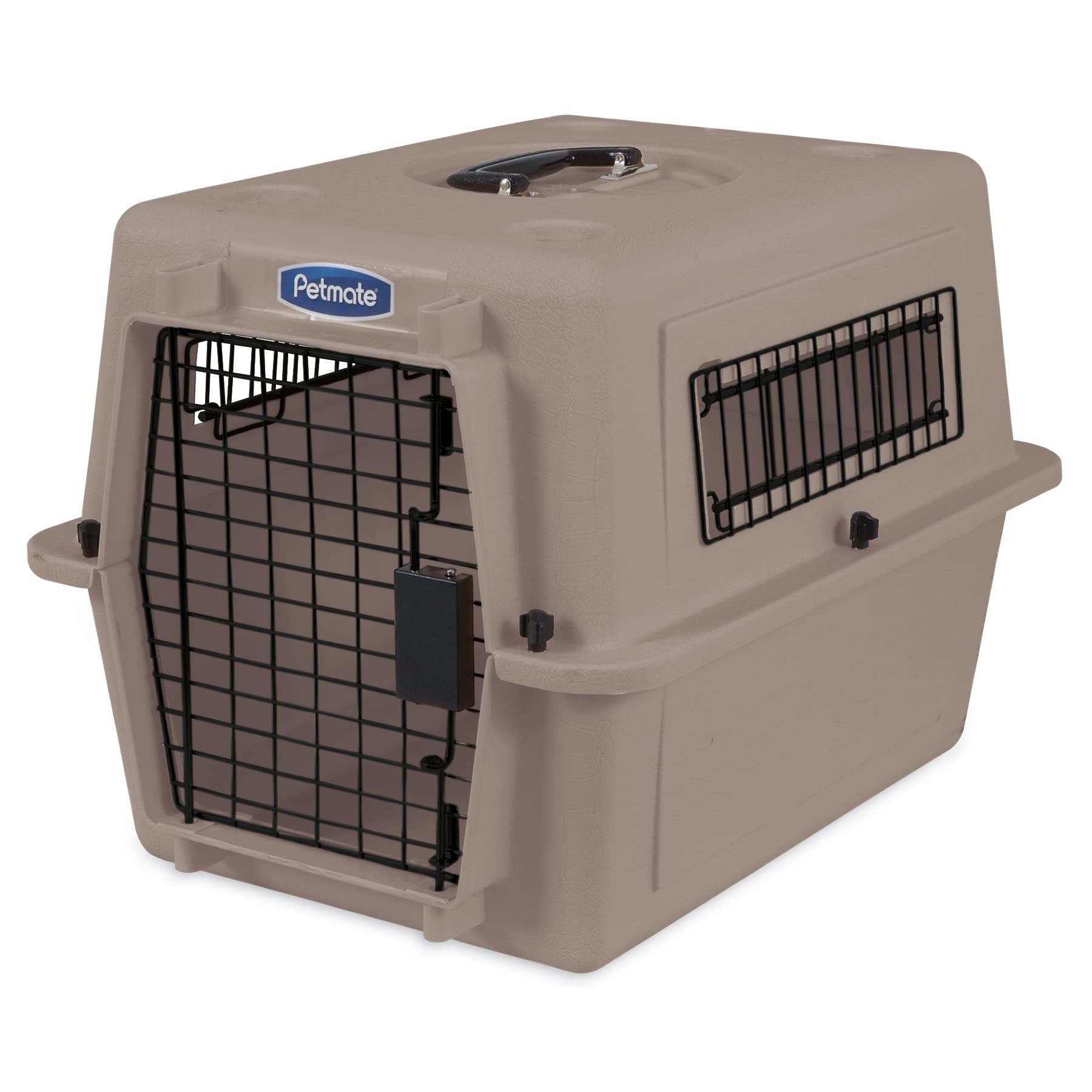 Petmate Ultra Vari Kennel front latch enables one-handed access
