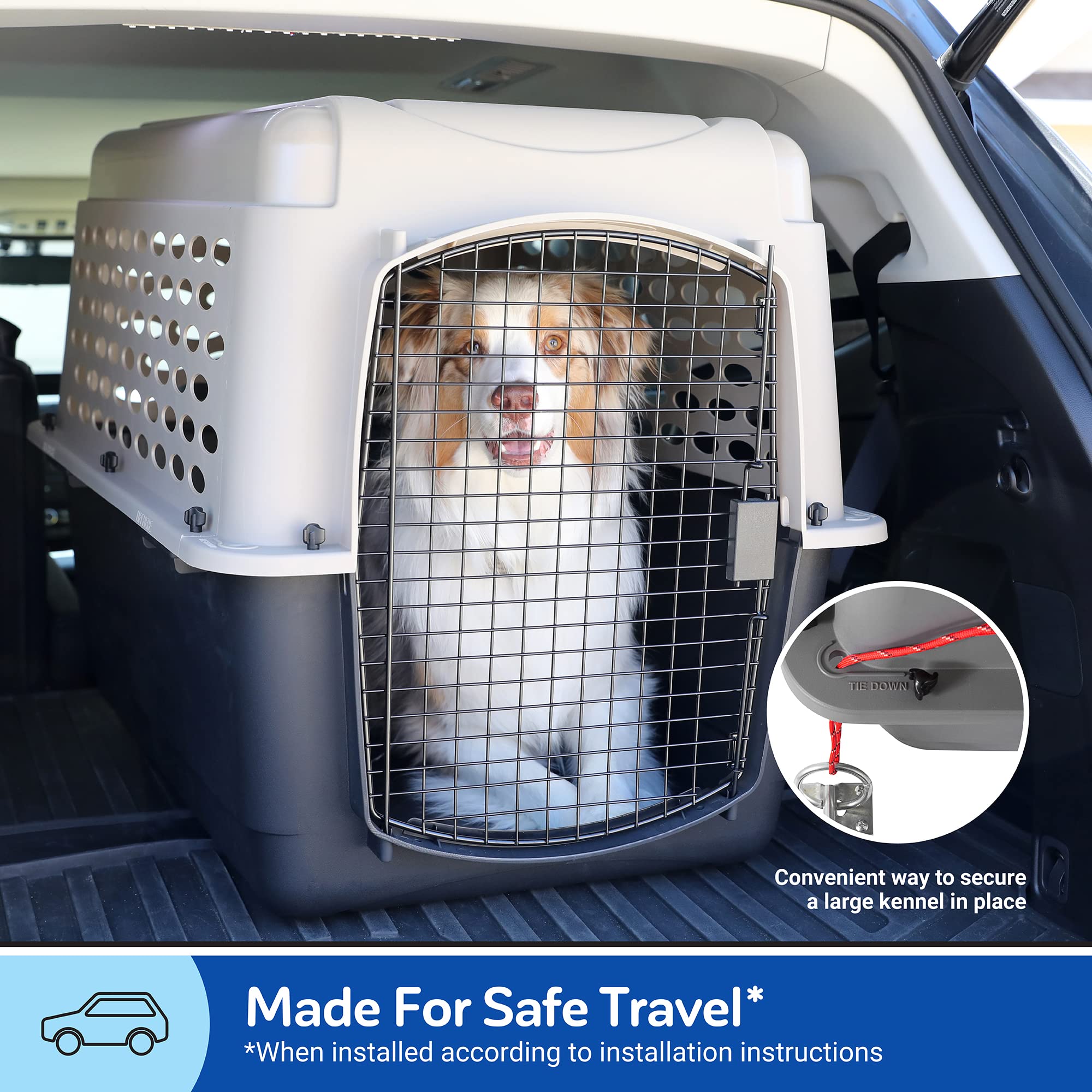 Petmate Vari Dog Kennel interior 32.5 by 22.2 by 26 inches for roomy movement.