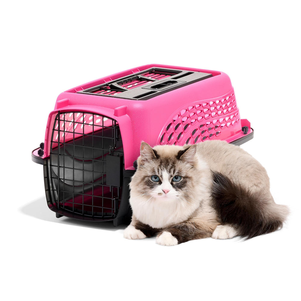 Petmate XS 19-inch pink kennel designed for airline travel and quick entry.