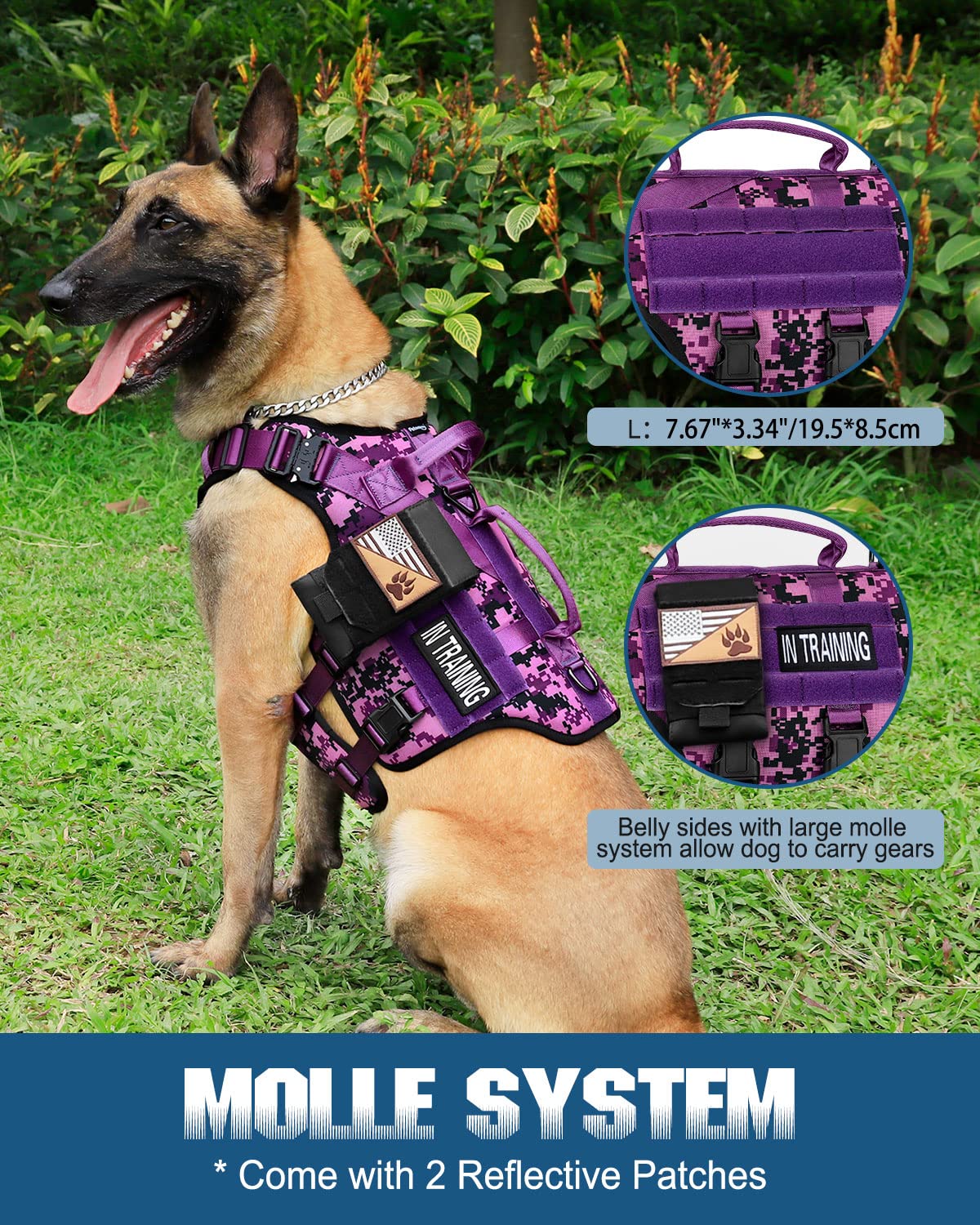 PETNANNY tactical harness front D ring area for leash and patches.