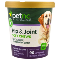 PetNC Hip & Joint soft chews for dogs, 90-count pack, mobility support.