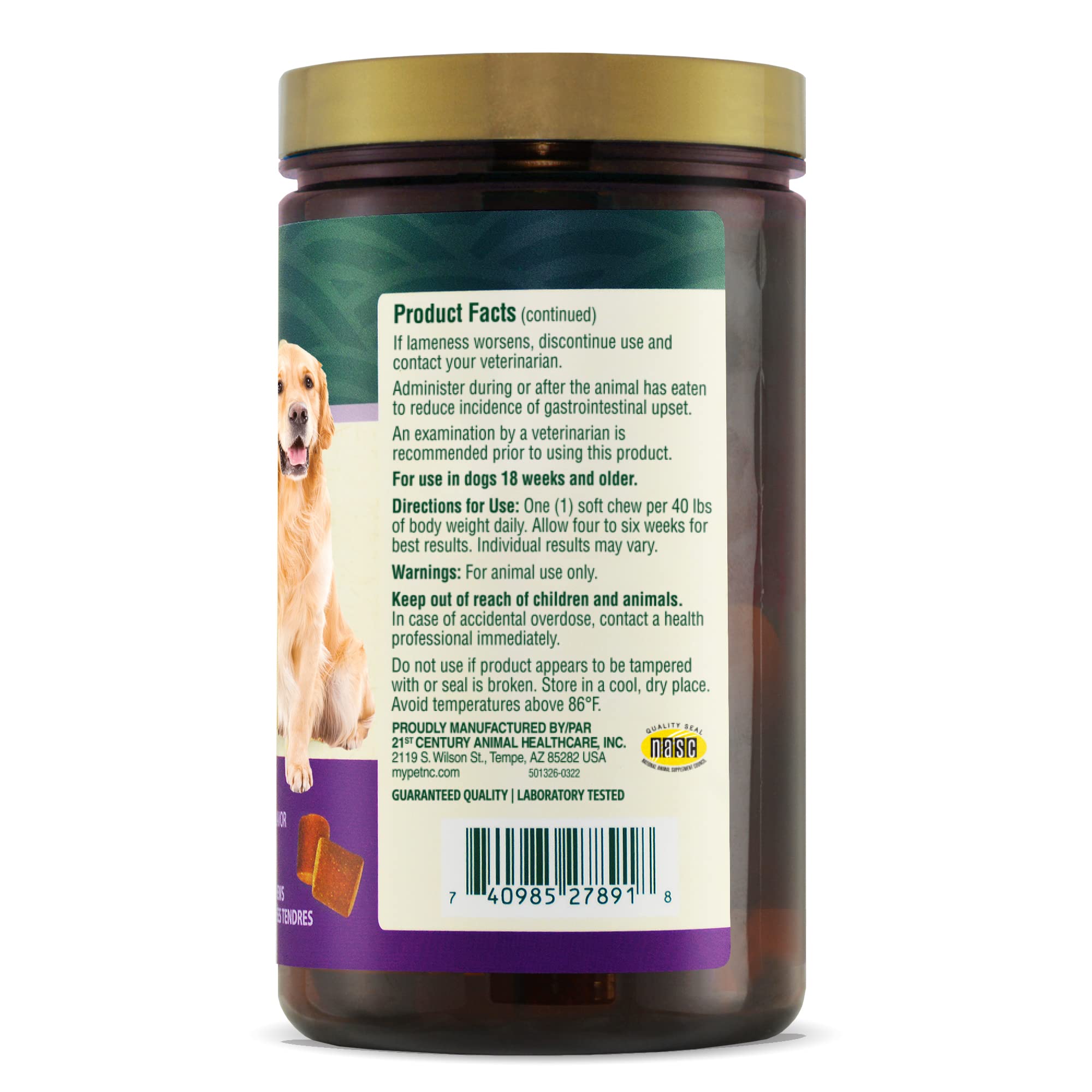 Lab-tested seal on packaging indicating quality control for pet health.