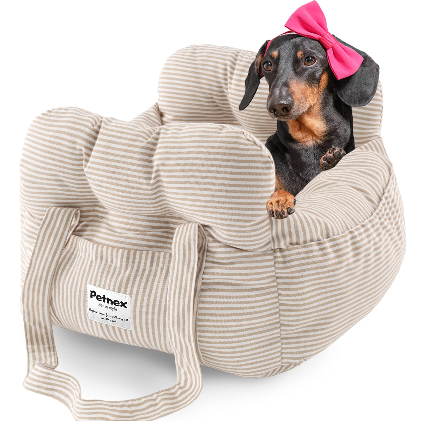 Petnex dog car seat on car seat providing secure travel for small dogs