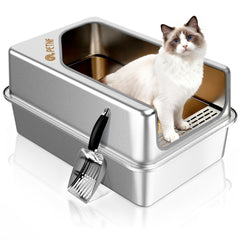 PETNF All Metal Cat Litter Box with leak-proof lid for reliable urine containment.