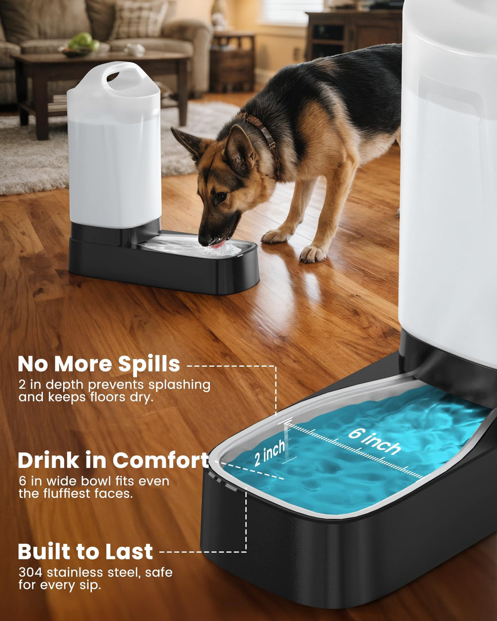 Anti splash bowl design on PETNF dispenser reduces spills