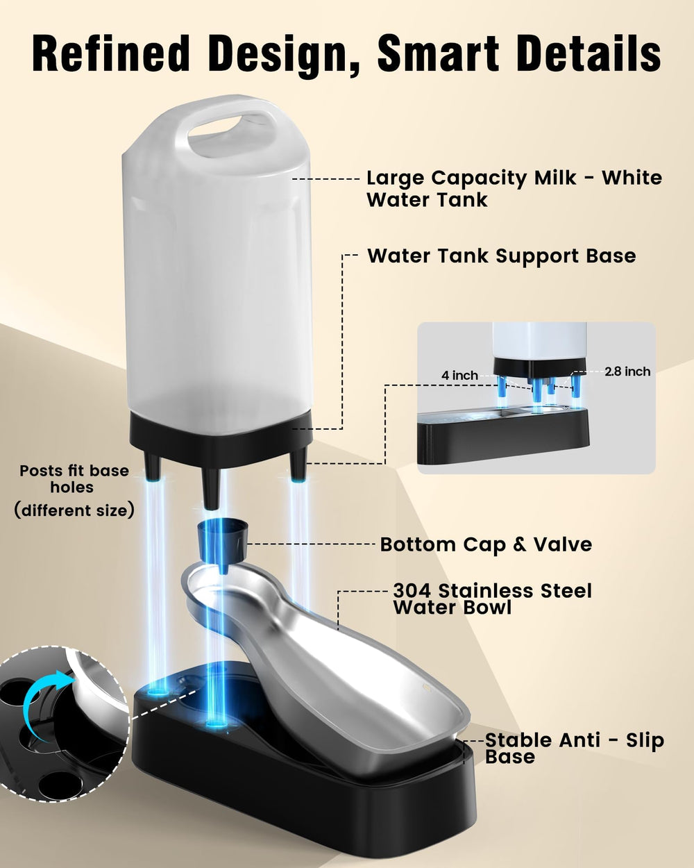 Water level hole visible on PETNF dispenser for quick checks