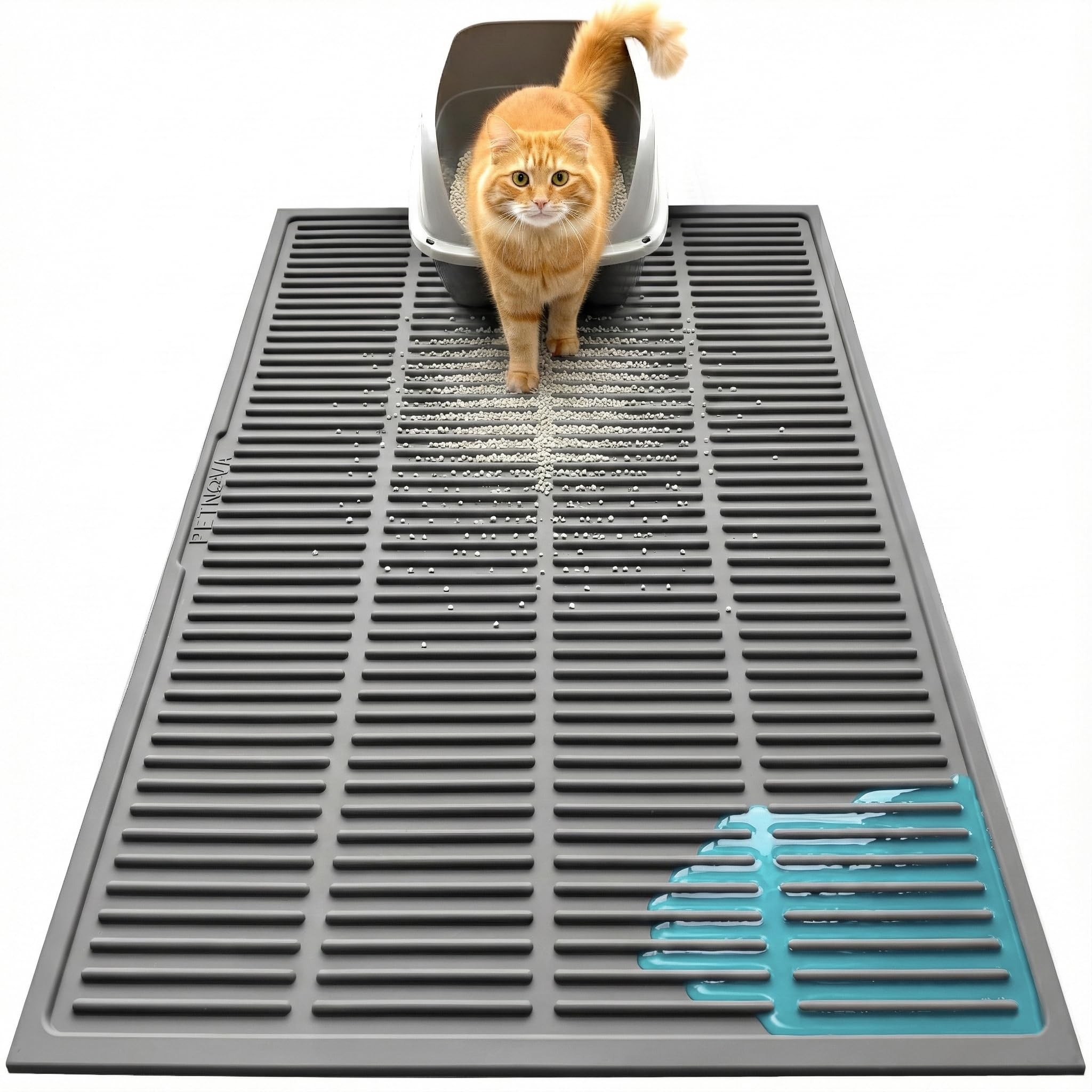PetNova large cat litter mat traps loose litter to keep floors clean.