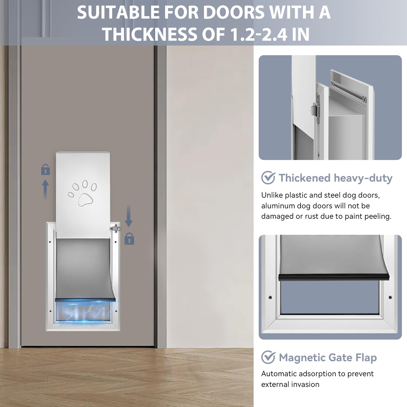 Petoasis door open-flaps demonstration shows flexible access for pets.
