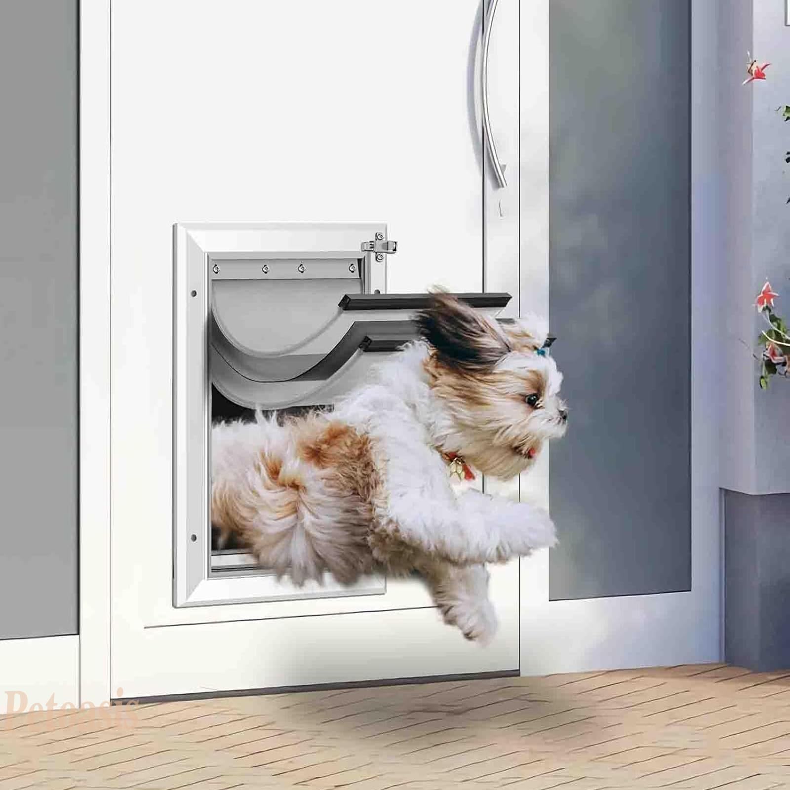 Petoasis dog using the door inside a cozy home setting.