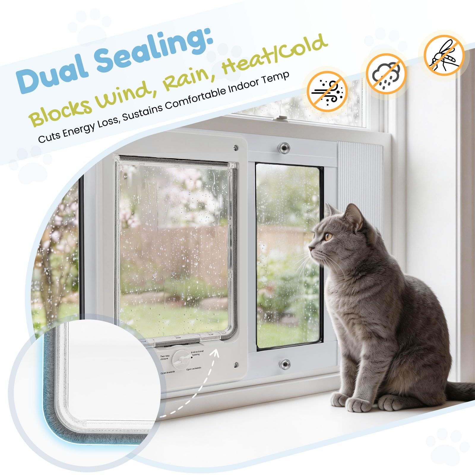 Petoasis weatherproof seal blocks wind and rain around the flap.