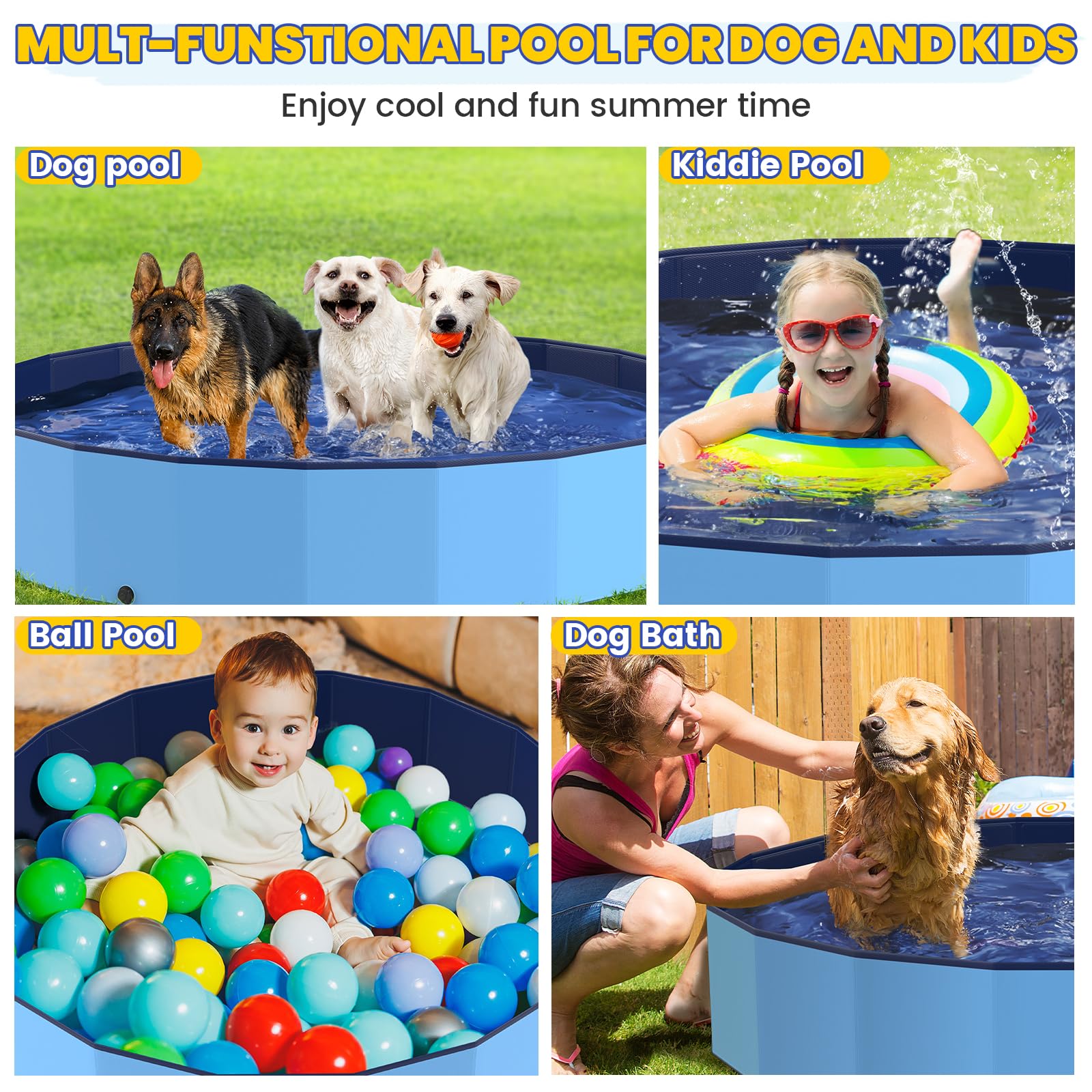 PETOCAT 107 foldable pool with non-slip bottom reduces slips during water games