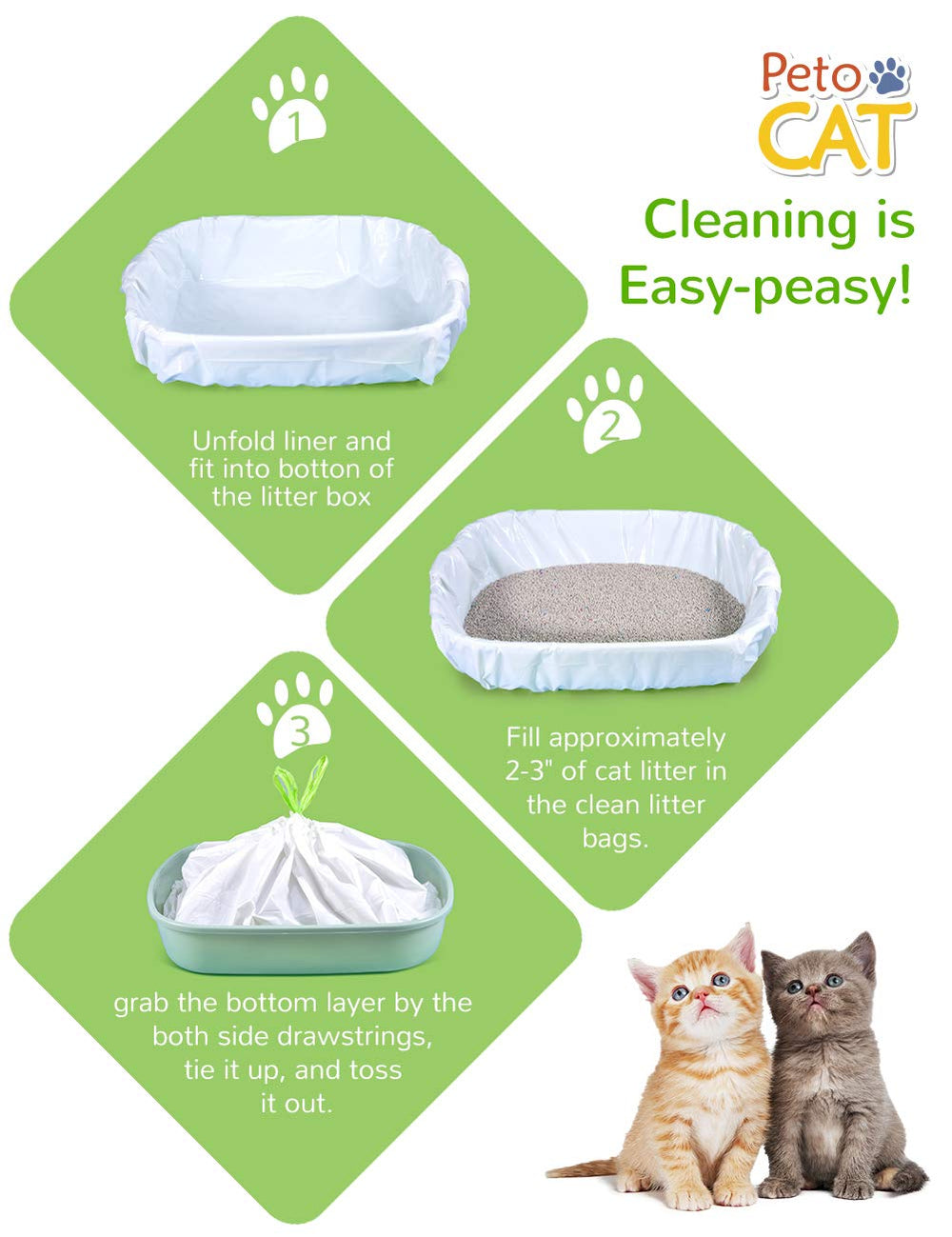 PETOCAT 45x19-inch-liner fits many litter boxes for easy setup.