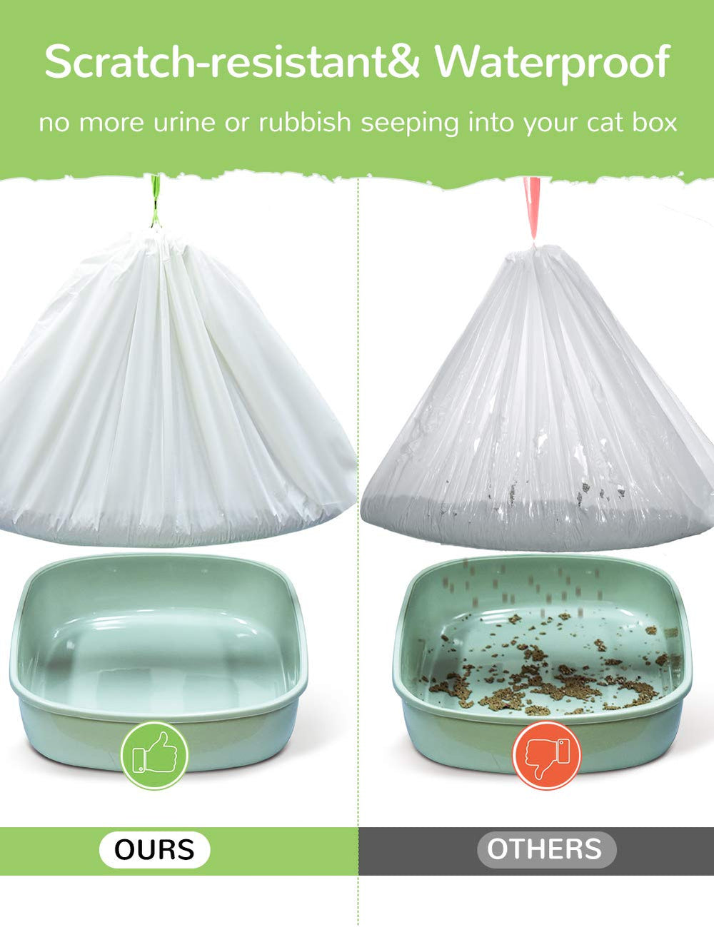 PETOCAT drawstring litter bags with handles for quick, mess-free disposal.