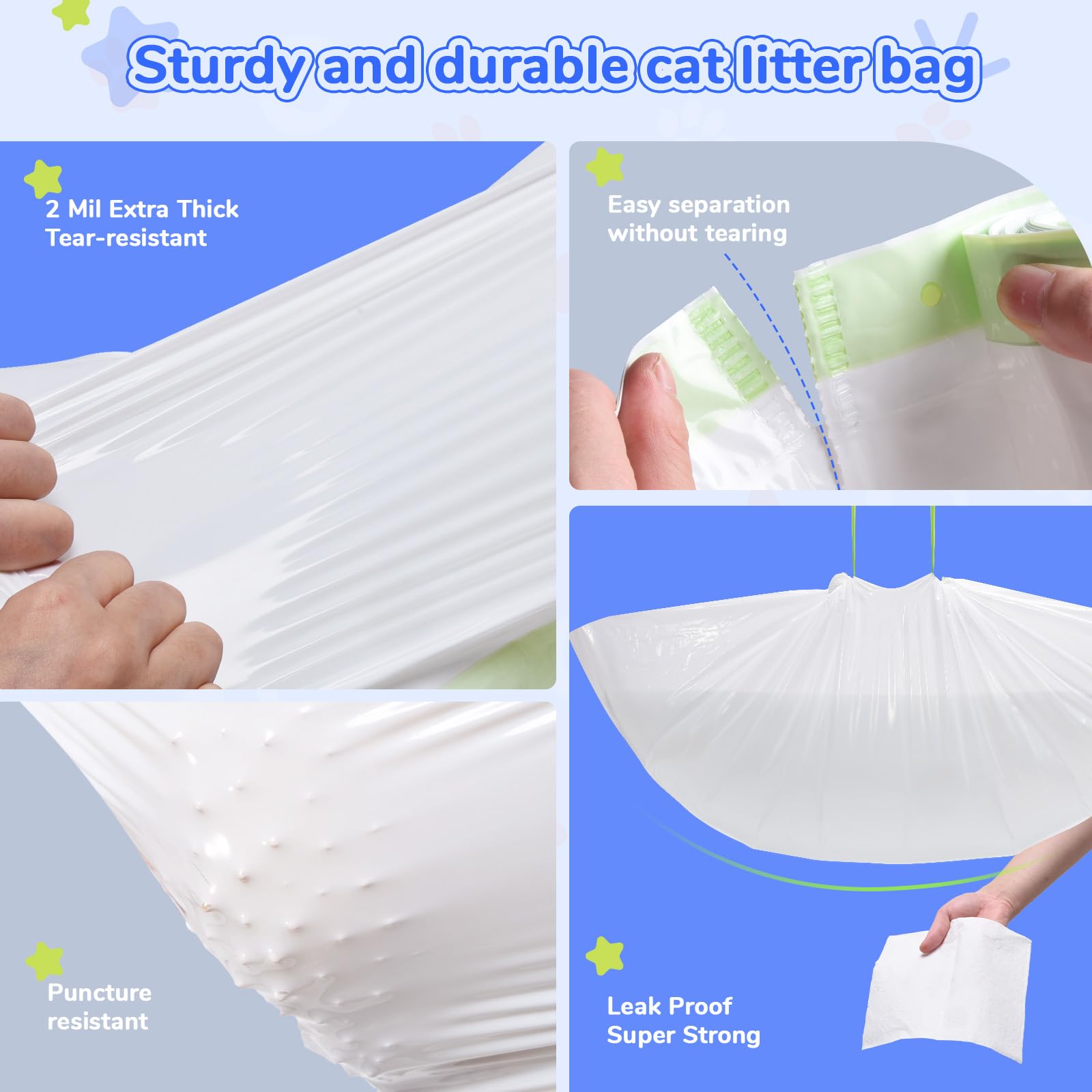 PETOCAT easy-carry liners with drawstring simplify tray replacement.