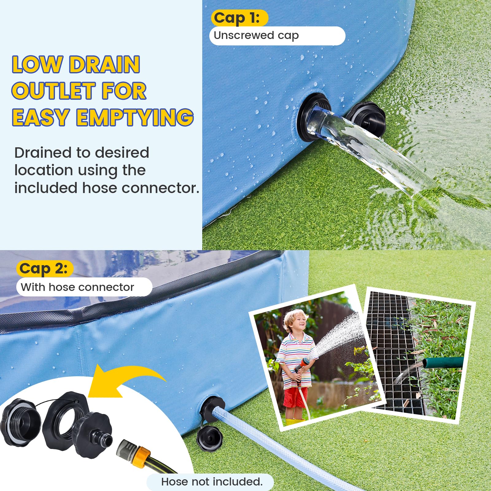 PETOCAT foldable pool drain hose connector for quick water release
