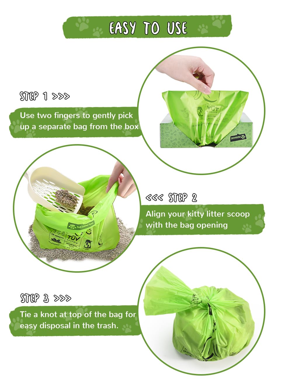 PETOCAT large 12.2 by 15.7 inch bags fit most scoops for mess-free use.