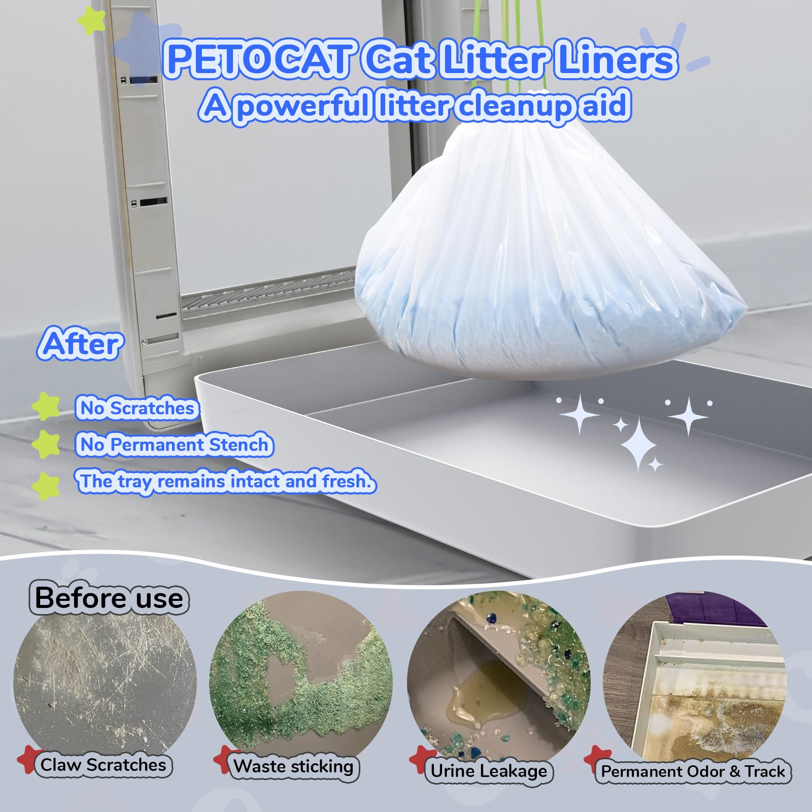 PETOCAT 2 mil LDPE tear-resistant liners protect floors during changes.