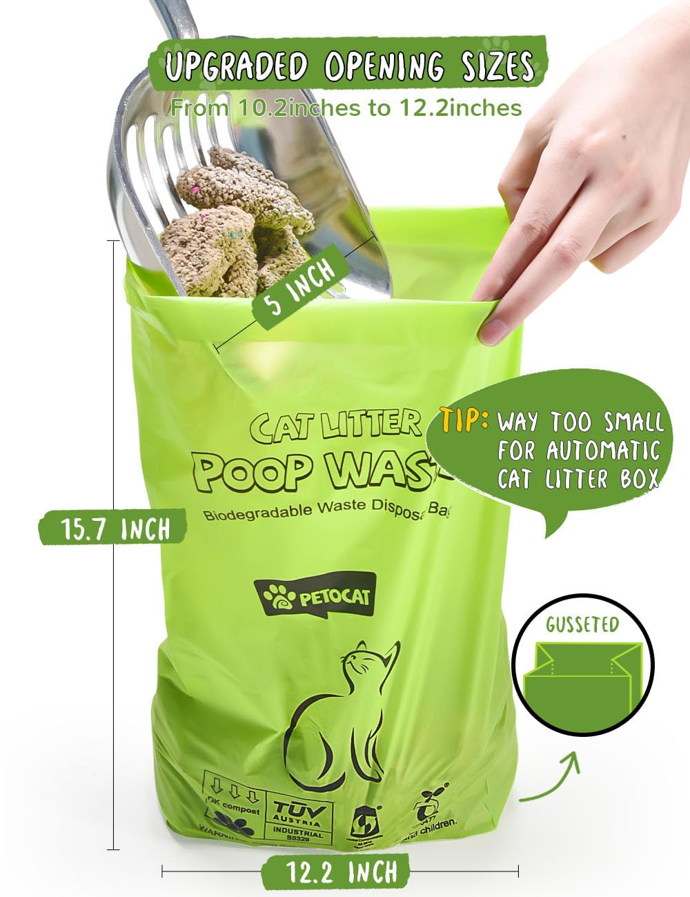 PETOCAT leakproof bags keep litter box waste contained and odors minimized.