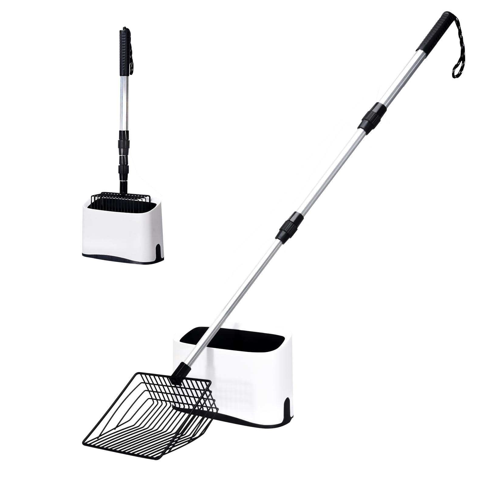 PETOCAT metal cat litter scoop with holder and 43 inch extendable reach for easy cleaning