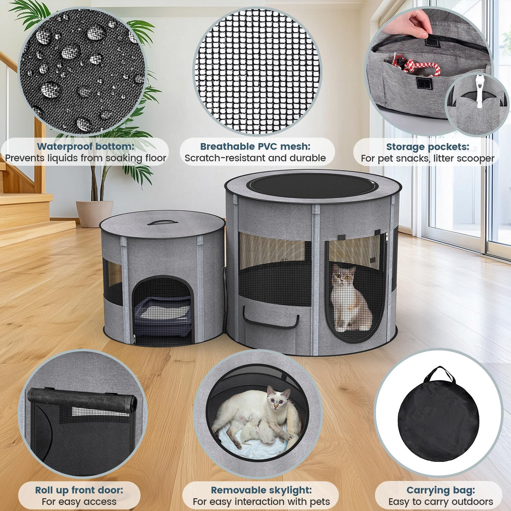 PETOCAT separable playpens with removable doors showing flexible configurations.
