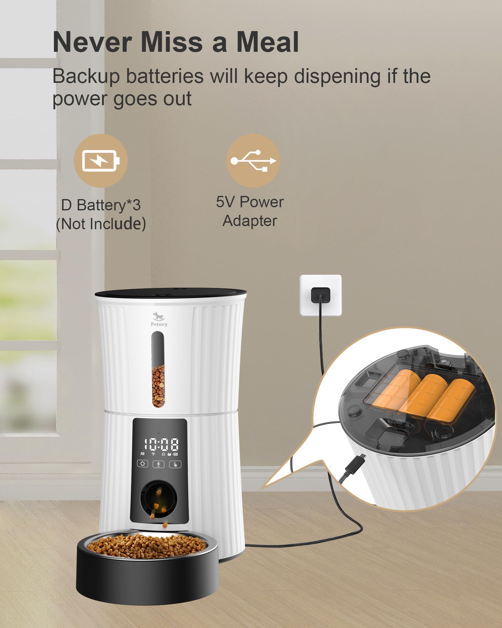 Petory app control and notifications let you supervise feeding from anywhere.