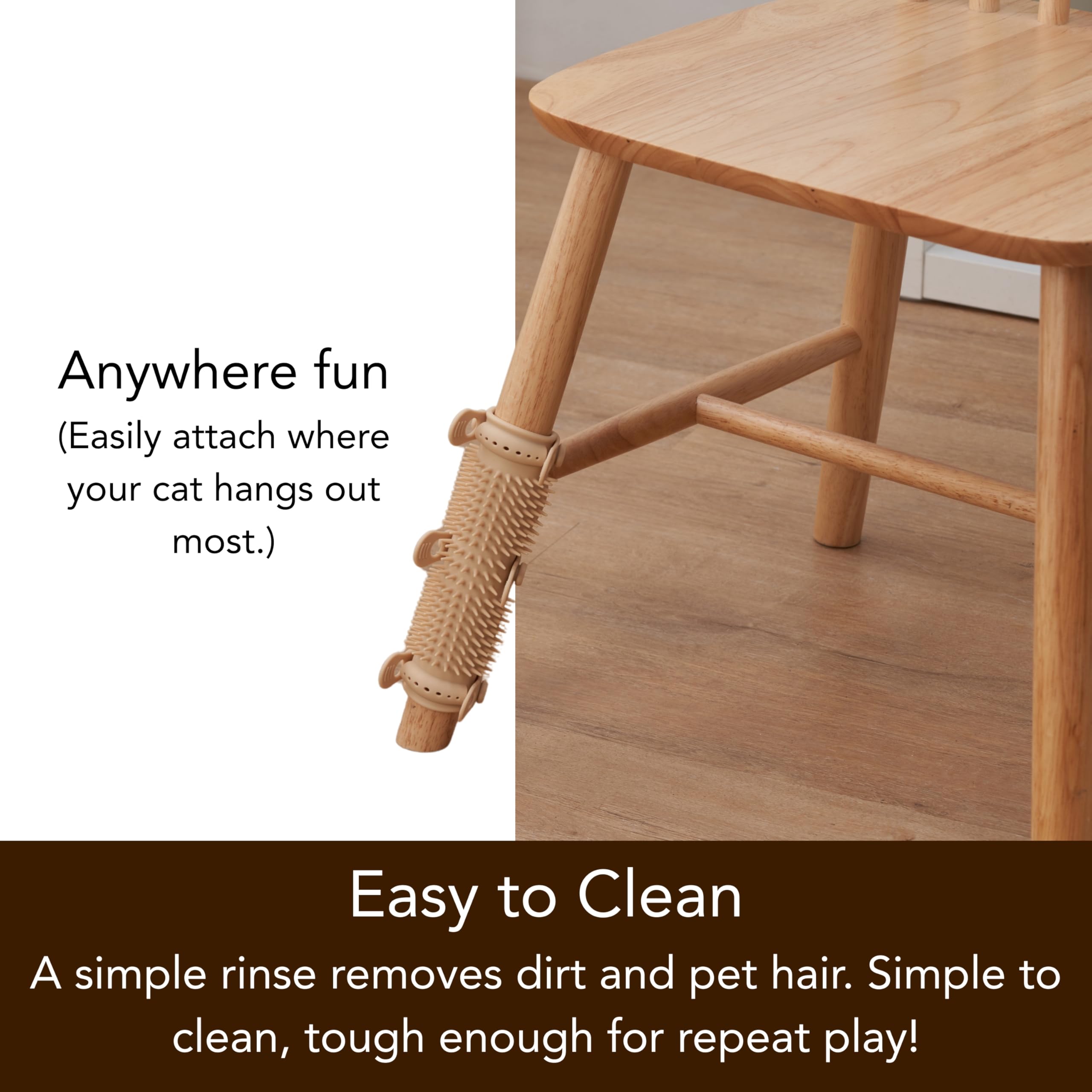 PetPals Anywhere Cat Massager dual-action design supports self-grooming and fur collection.