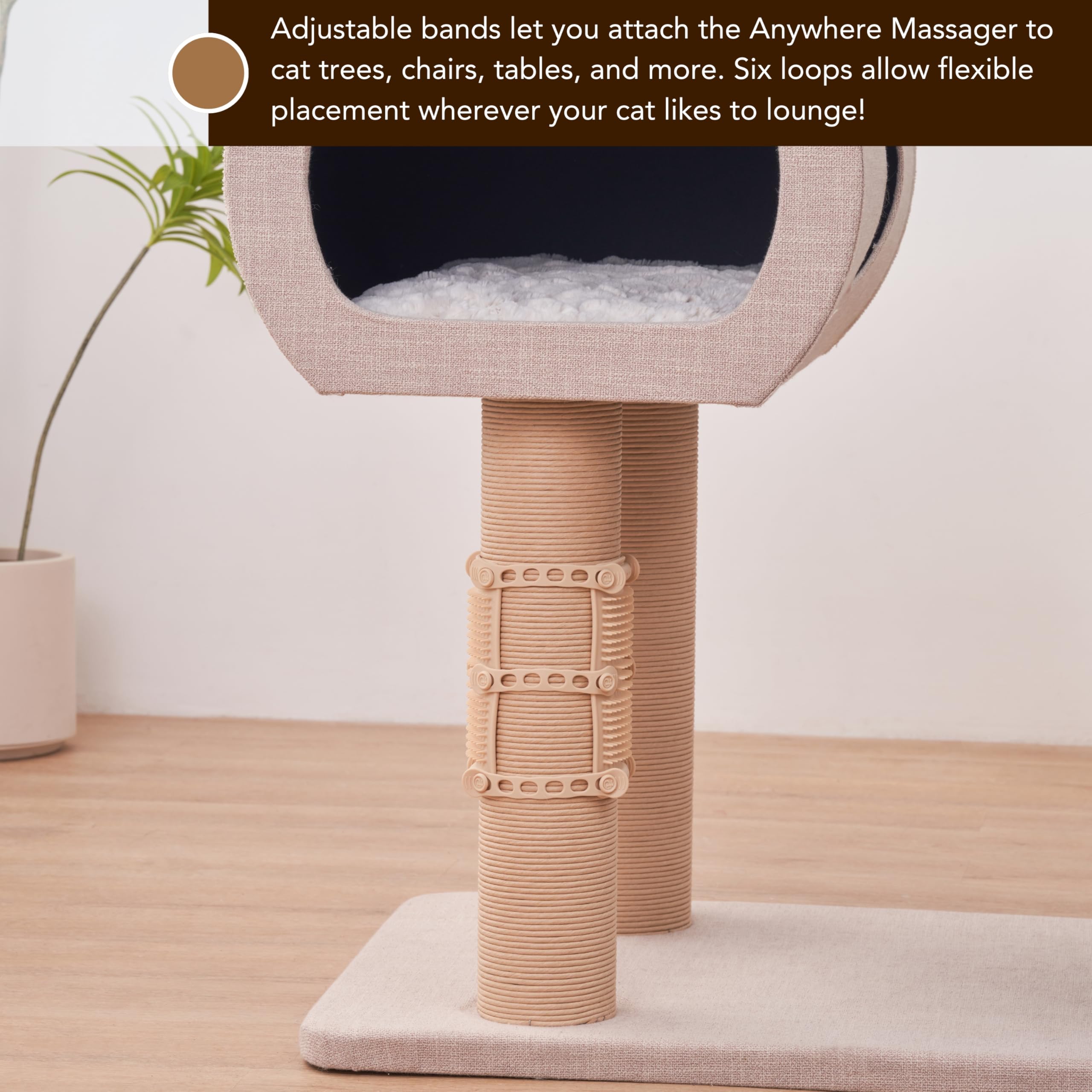 PetPals Anywhere Cat Massager with soft silicone bristles offers gentle grooming and fur lift.