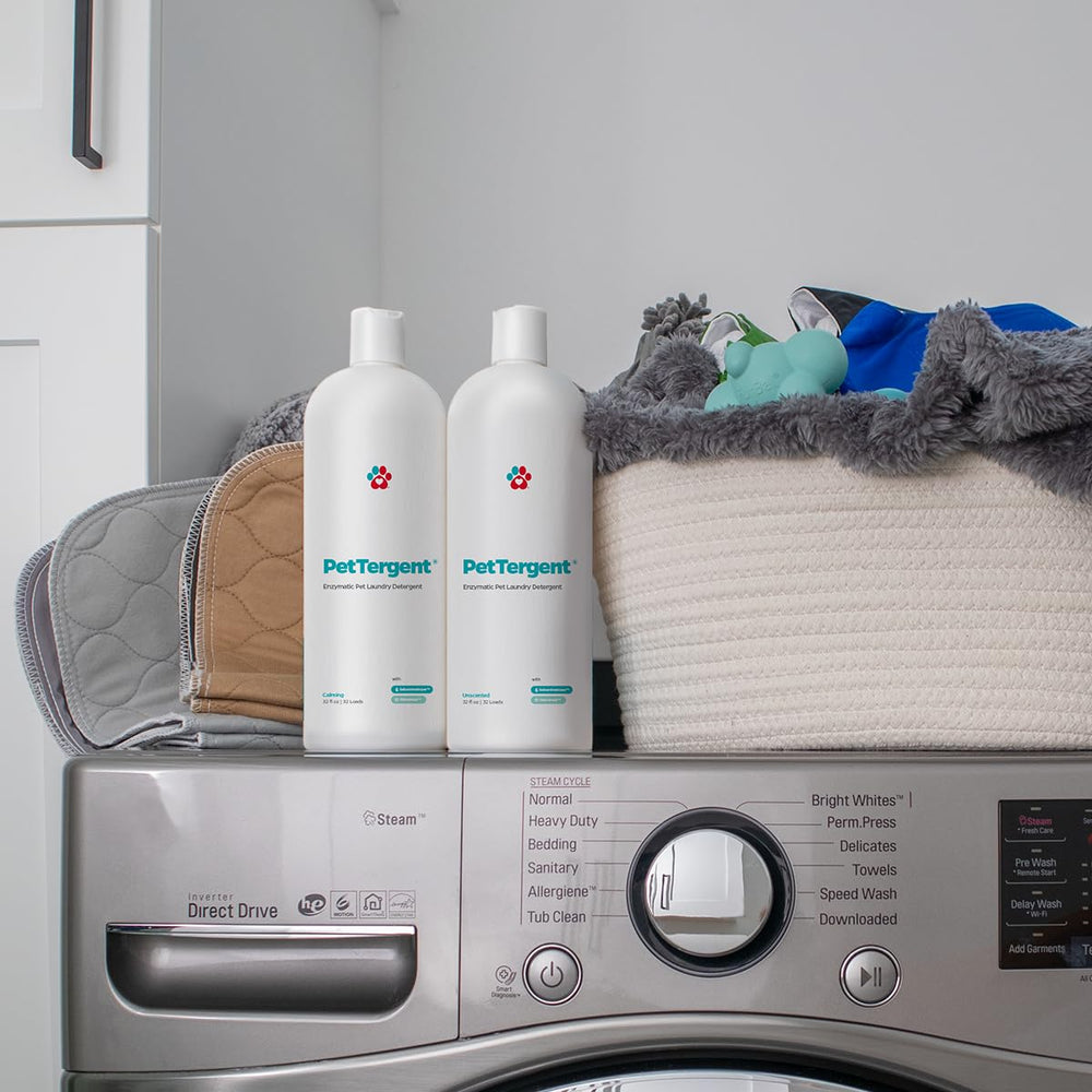 Pet Parents PetTergent 32-loads-capacity highlights economical laundry solution.