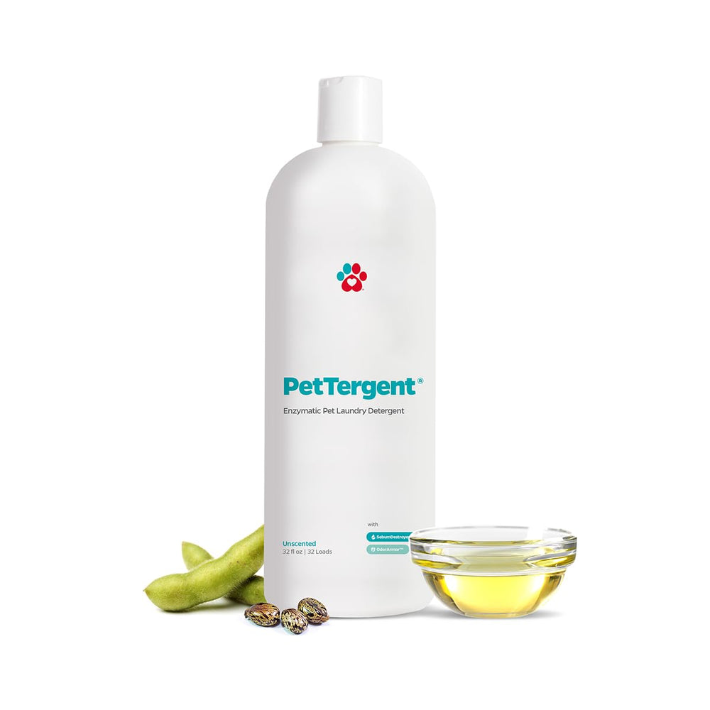 Pet Parents PetTergent bottle pour simplifies dosing for pet laundry.