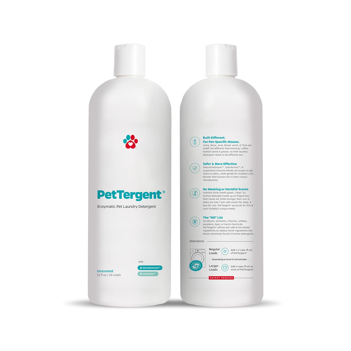 Pet Parents PetTergent regular-wash-use shows compatibility with standard machines.