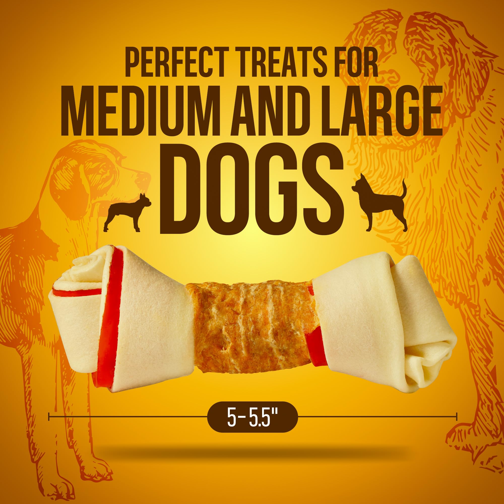PETPHABET Chicken Wrapped Rawhide Bone supports teeth cleaning while chewing