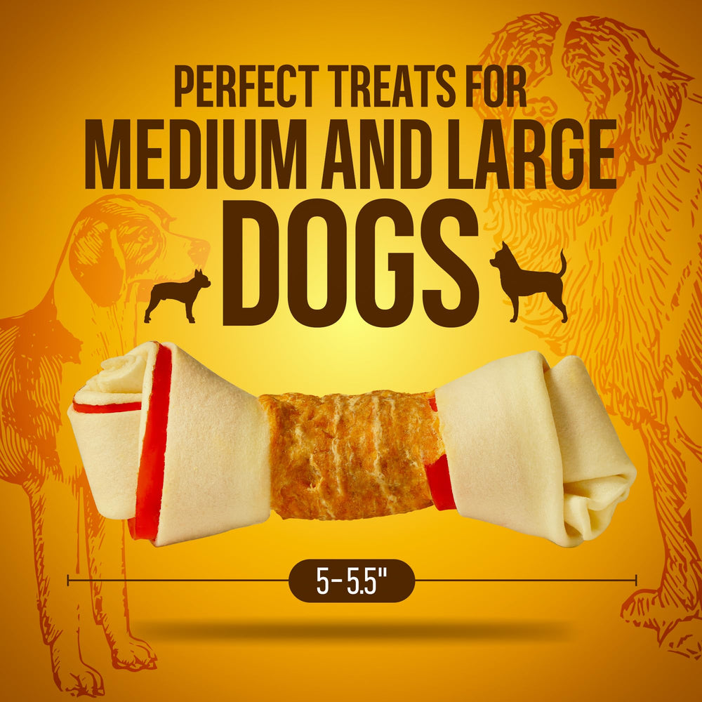 PETPHABET Chicken Wrapped Rawhide Bone supports teeth cleaning while chewing