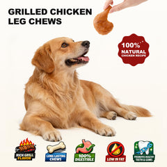 PETPHABET grilled chicken leg chews closeup highlighting smoky flavor.